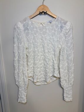 Anthropologie Cream Textured Long Sleeve Knit Top